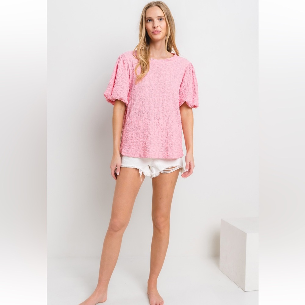 10 Solid Textured Puff Sleeve Blouse Top - Picture 5 of 6